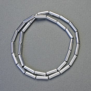 Beads Hematite cylinder silver color, diameter 12x4mm+-, length 42cm+- low