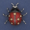 Sun Brooch-Pendant with Red Enamel and Yellow Crystals, Silver-Tone Metal 42x47mm+