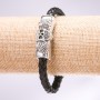 Skull Eco-Leather Braided Bracelet, Black, 20 cm