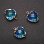 Heart Pendant in Blue-Yellow Color, Gold-Tone Bezel 16x20mm