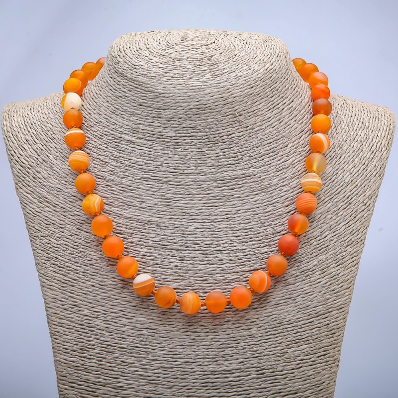 Orange Matte Agate Necklace, 10 mm diameter, 45 cm length