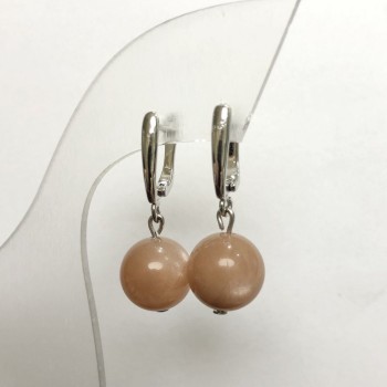 Earrings with natural selenite — smooth ball, diameter 12 mm ±, length 32 mm ±