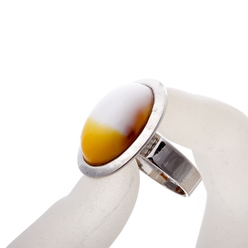 Clearance Amber Ring (Synthetic) Smooth Flat Setting "M" Oval Stone 2.2 × 1.7 cm, without size